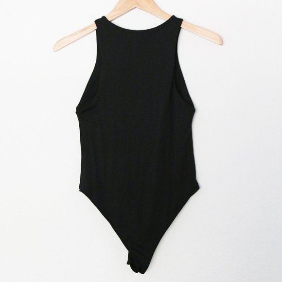 Zara Halter Bodysuit Top M High Neck Snap Buttons Sleeveless Black Blogger's Fav - Picture 9 of 16